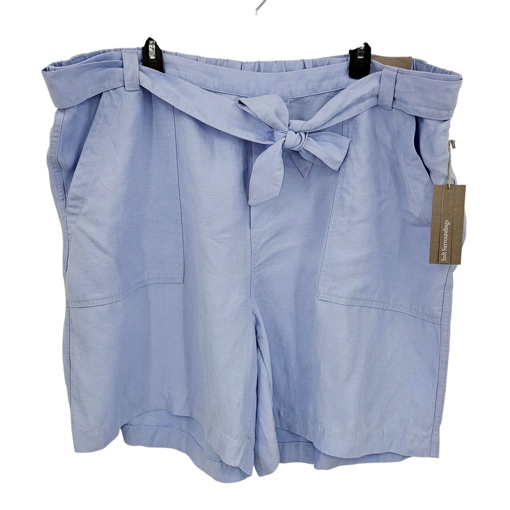 Soft‎ Surroundings Shorts Women 2X Blue Pull On Tie Belt Beachy Vacation Coastal